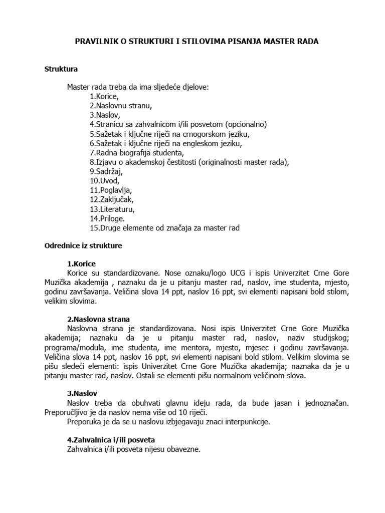 Nacrt Pravilnika Za Pisanje Master Rada Za Januarski Rok 2021 ...