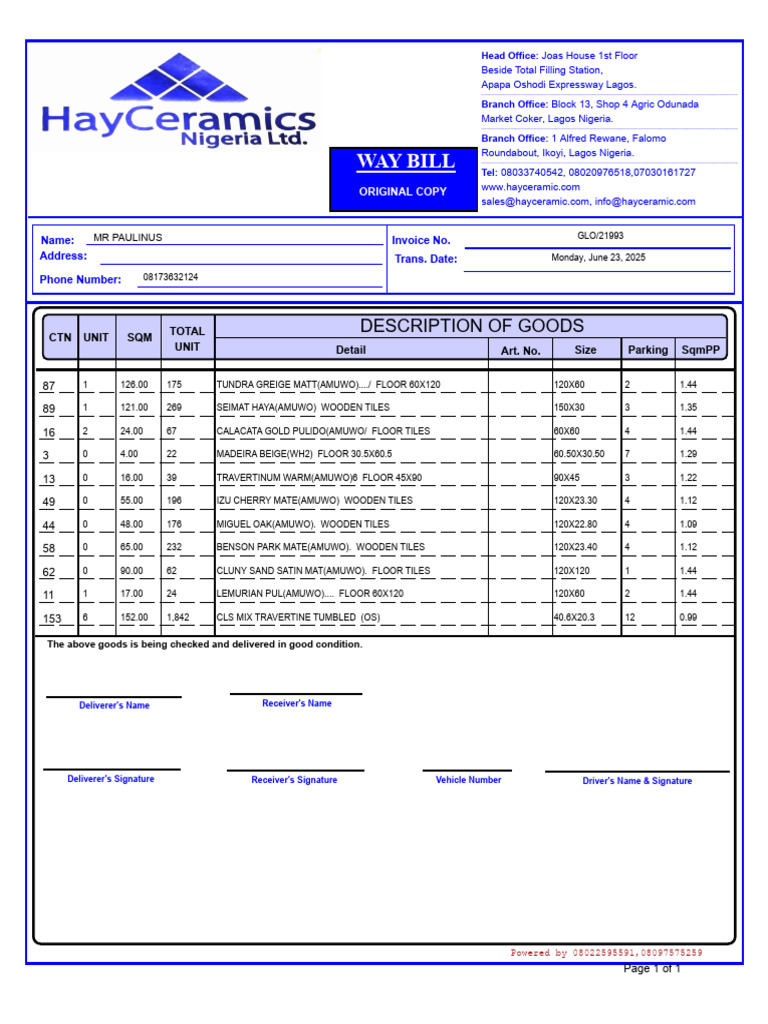 Invoice for Floor and Wooden Tiles | PDF