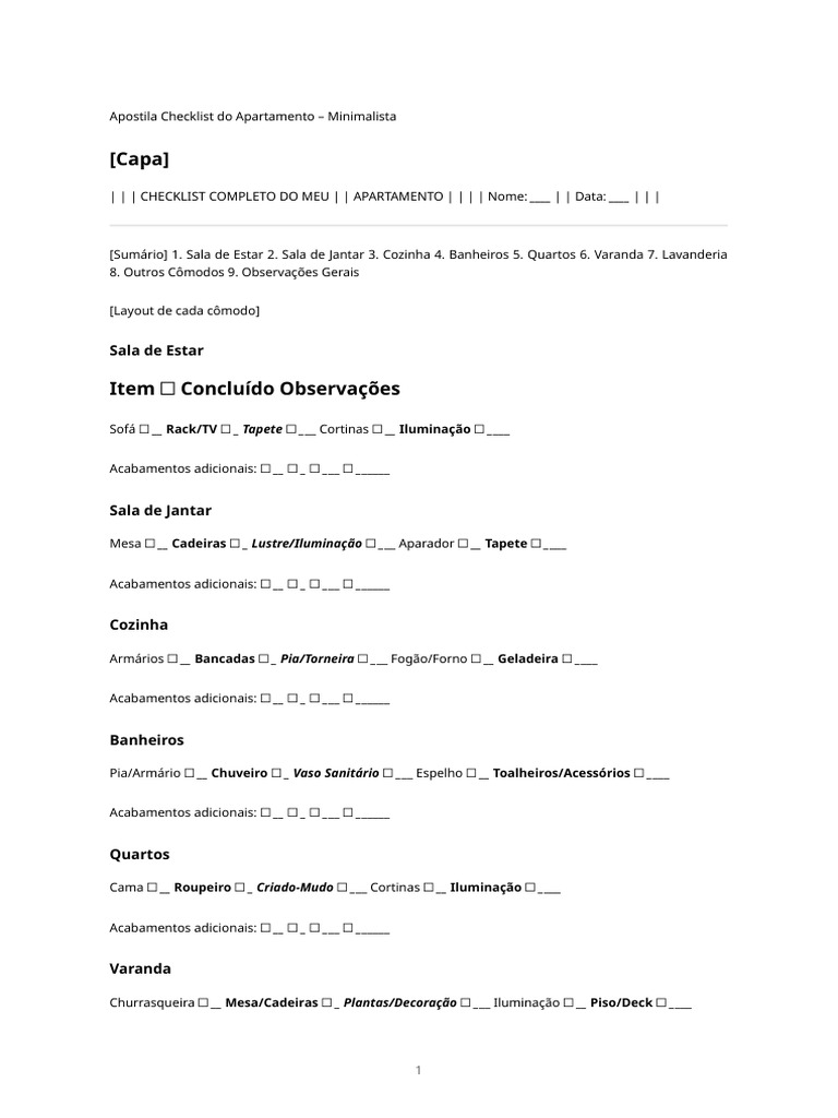 Apartamento Checklist Minimalista | PDF