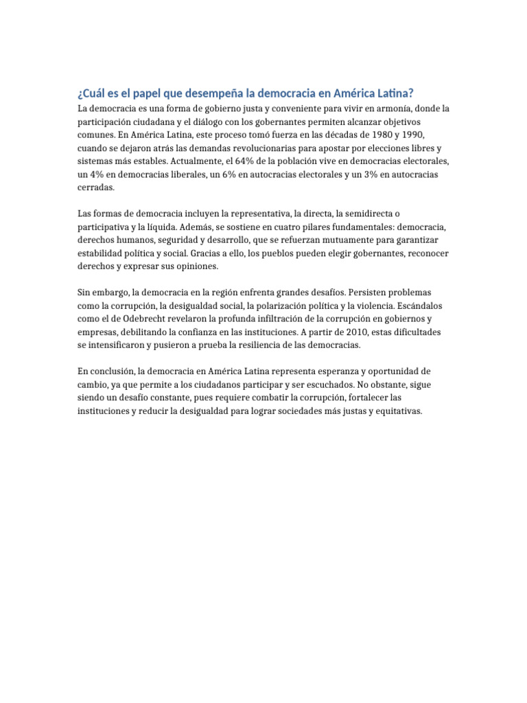 Democracia en America Latina Resumen | PDF
