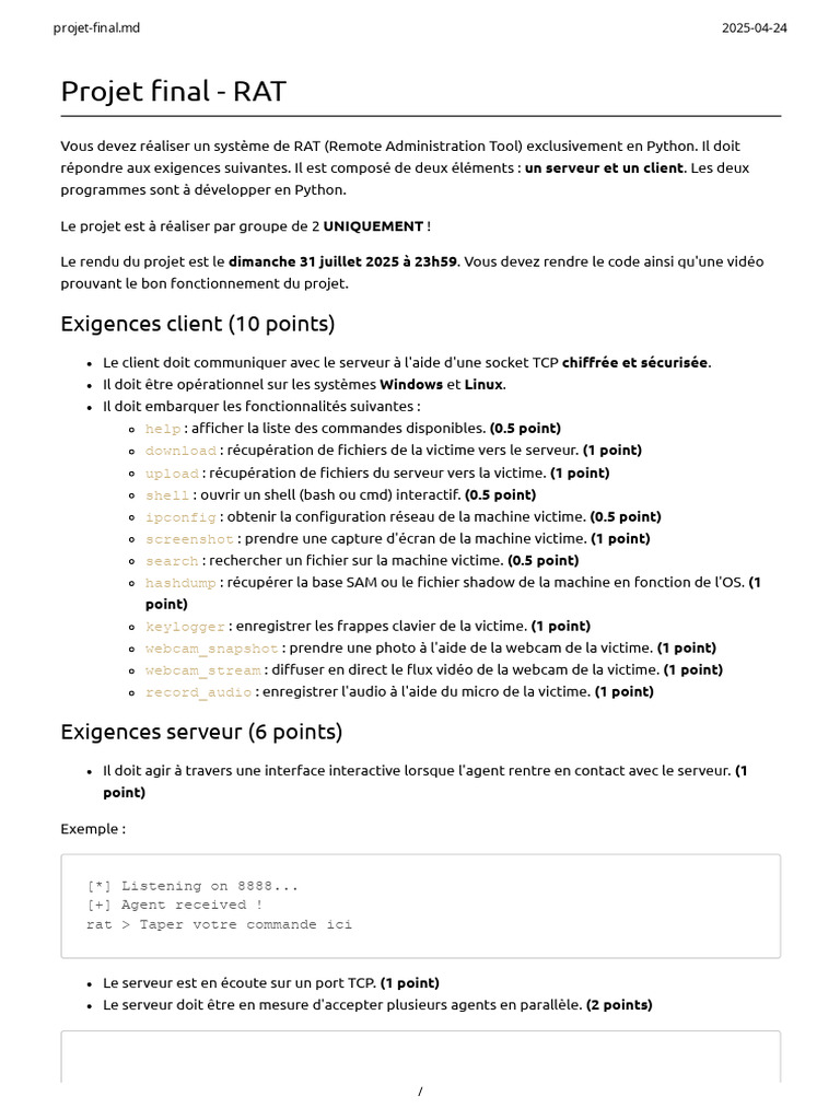 Projet Final : Outil d'Administration à Distance en Python | PDF ...