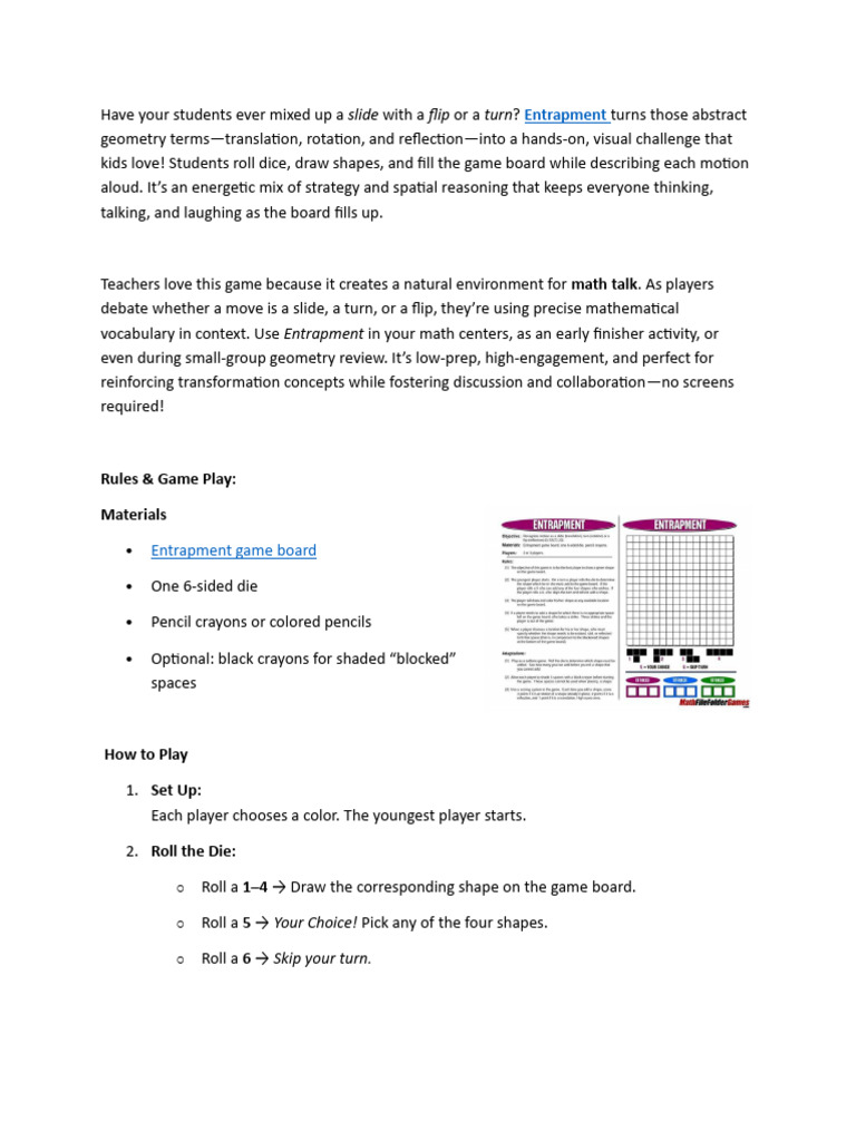 Engaging Geometry with Entrapment Game | PDF | Shape | Mathematics