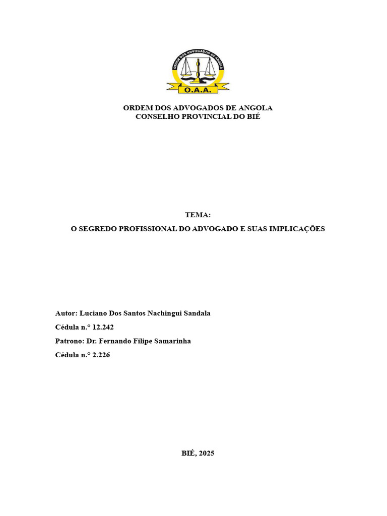 RELATÓRIO DE FIM DE ESTÁGIO OAA de Luciano Sandala | PDF | Advogado ...