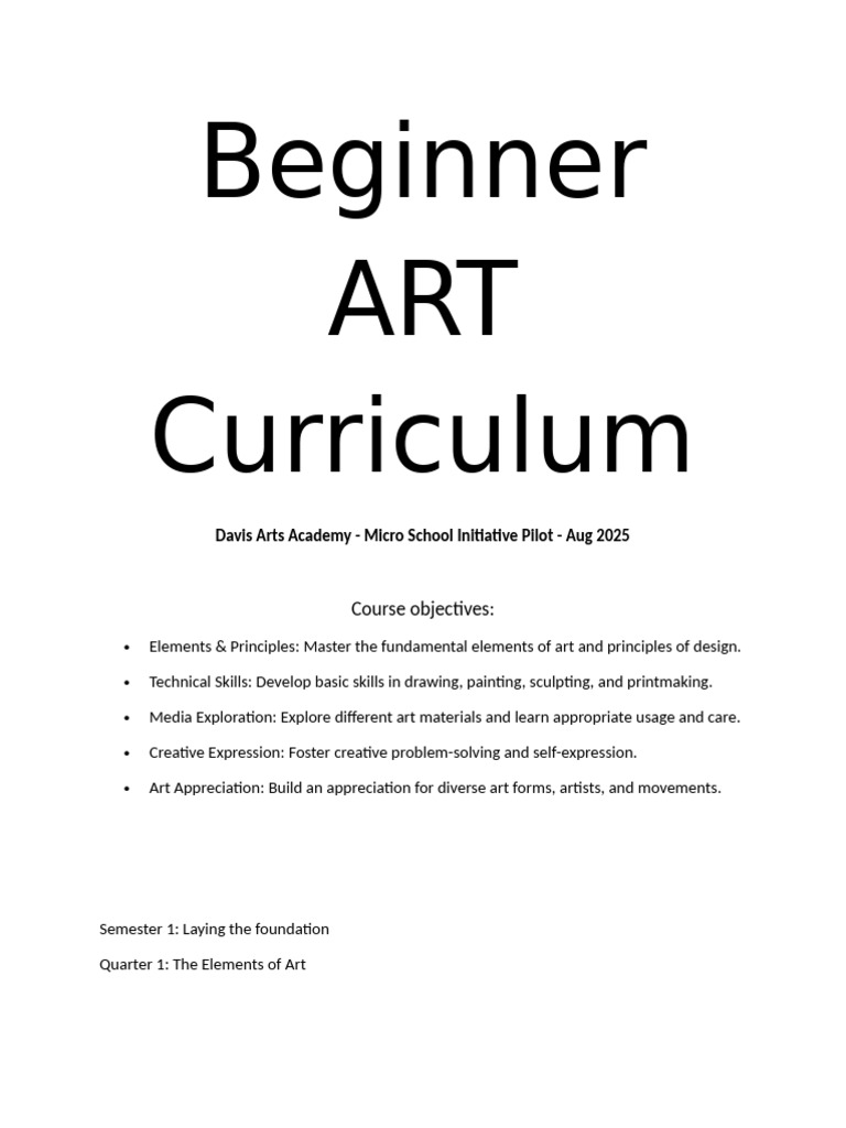 Beginner Art Curriculum Overview | PDF | Drawing | Paintings