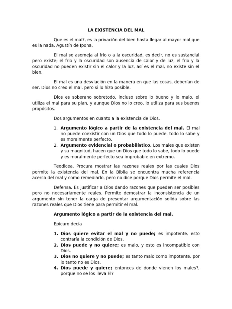 La Existencia del Mal y Dios | PDF | Problema del mal | Mal