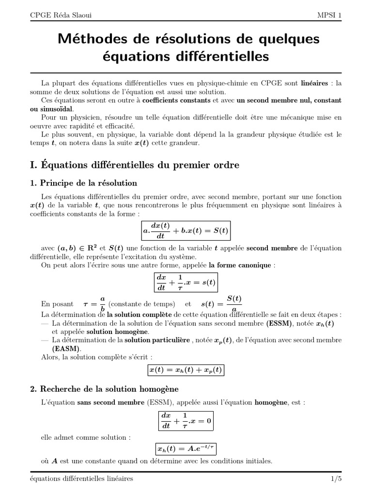 Résolution d'équations différentielles CPGE | PDF | Équations ...