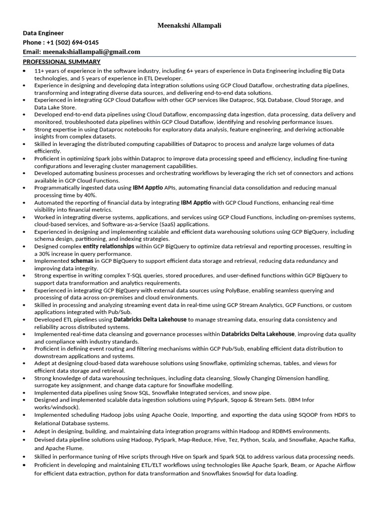 GCP Data Engineer Resume Overview | PDF | Apache Spark | Apache Hadoop