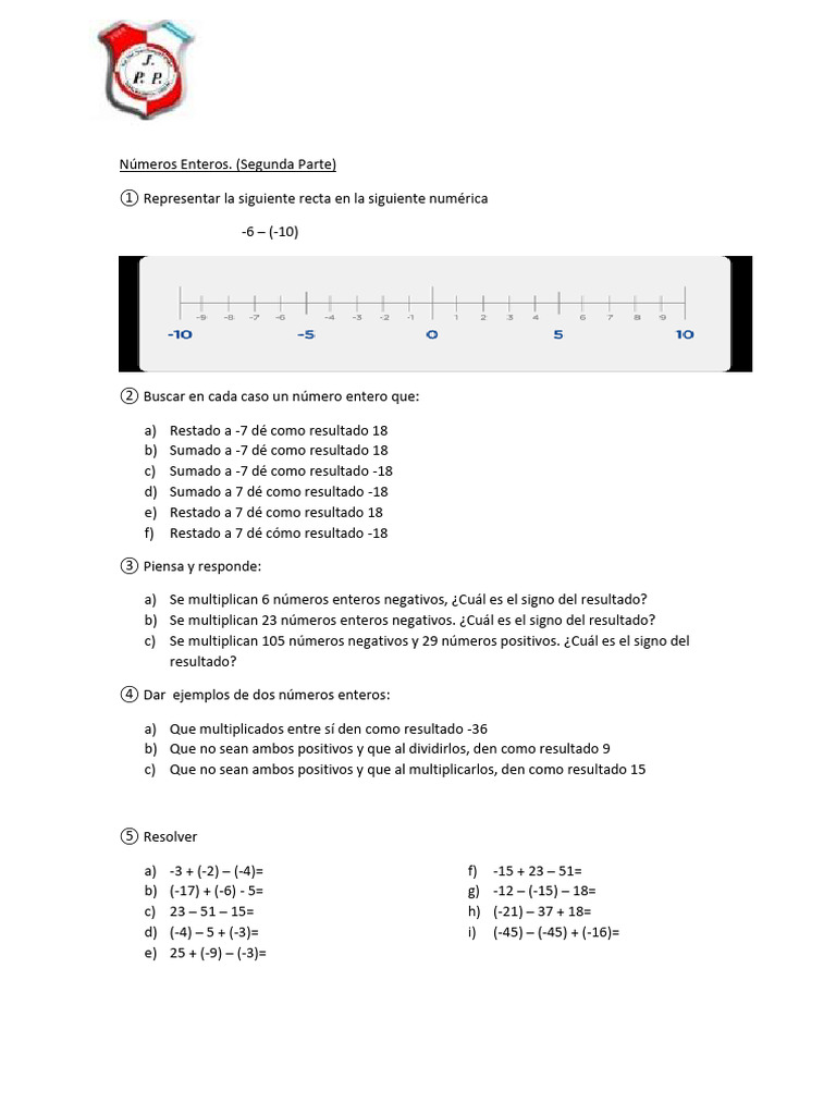 Ejercicios de Números Enteros y Operaciones | PDF | Entero ...