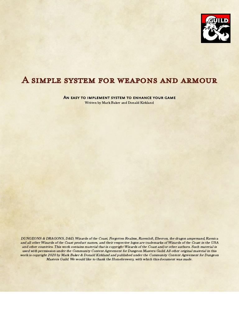 Enhanced D&D Weapons and Armour System | PDF | Armour