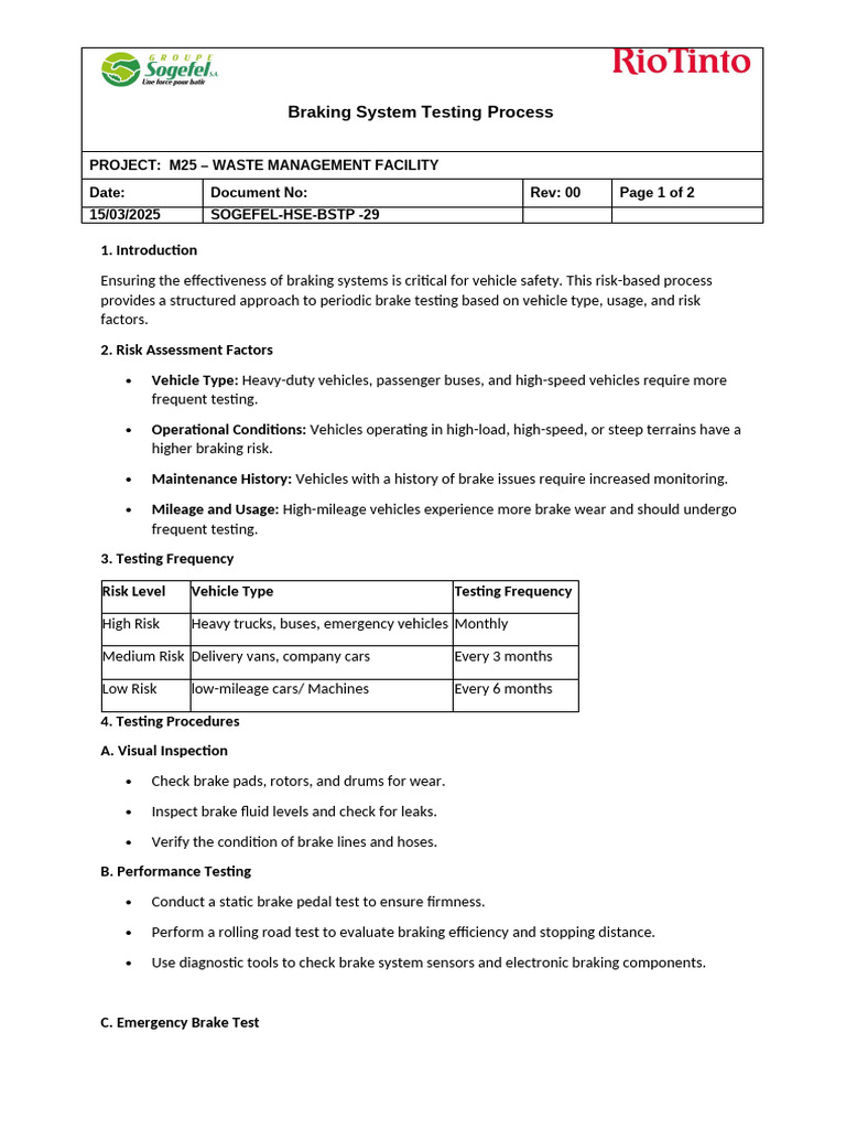 Brake Testing Procedure Overview | PDF | Brake | Vehicles