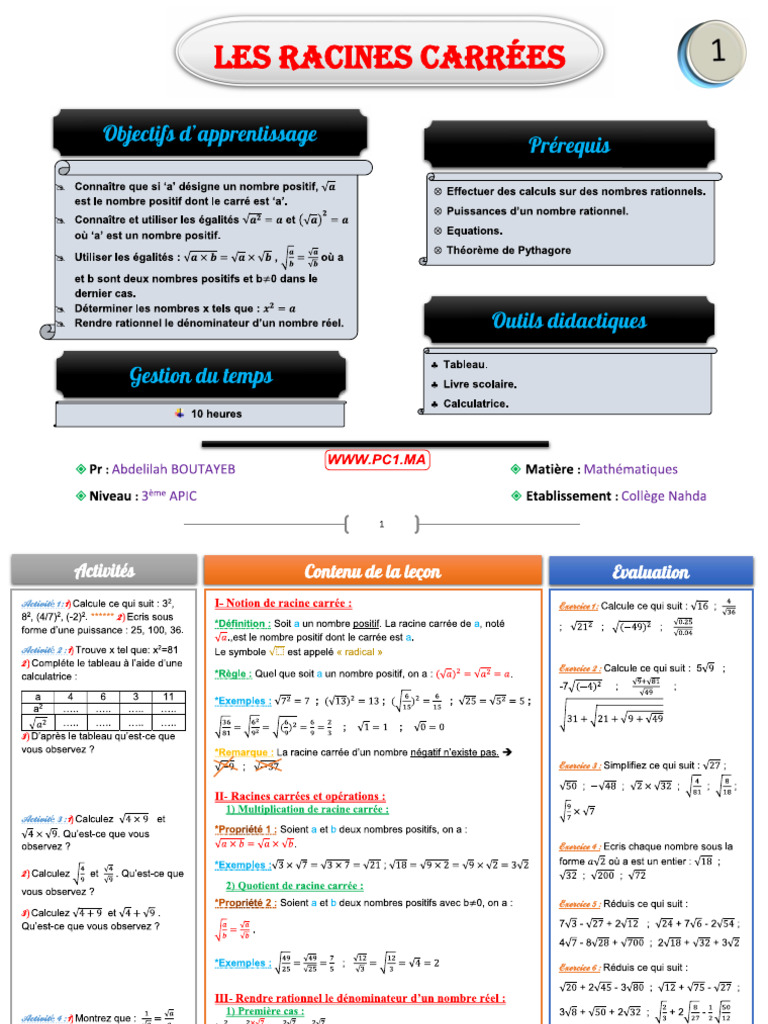 Fiche Racine Carrée PDF — free download