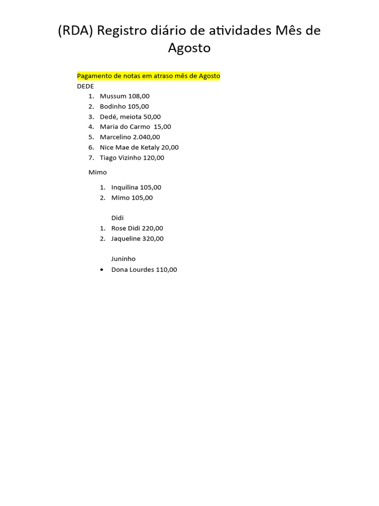 RDO Mes de Agosto | PDF
