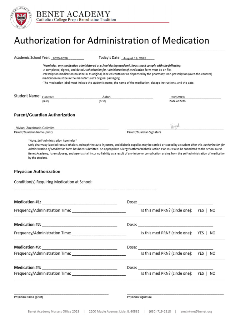 Medication Administration Authorization Form | PDF | Over The Counter ...