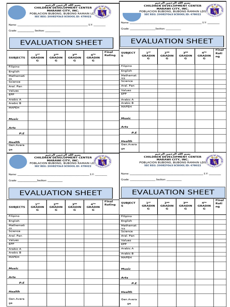 Student Evaluation Sheet Template | PDF | Republicanism | Philippines