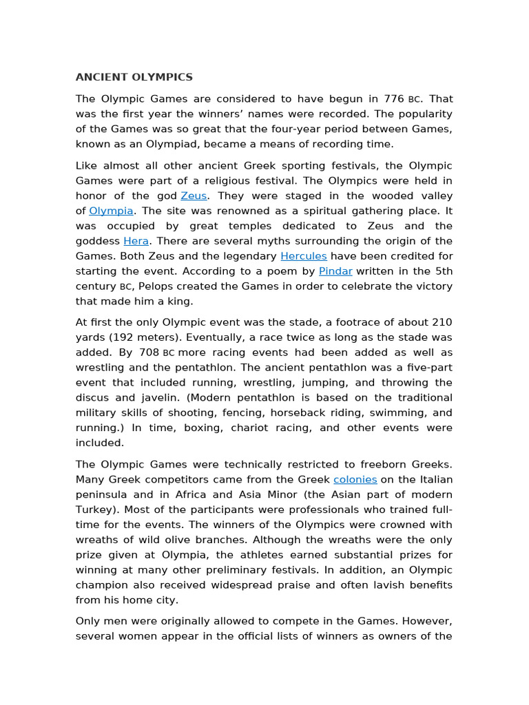 History of the Ancient Olympics | PDF | Classical Antiquity