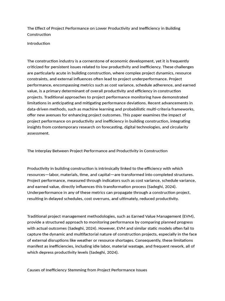 The Effect of Project Performance On Lower Productivity and ...