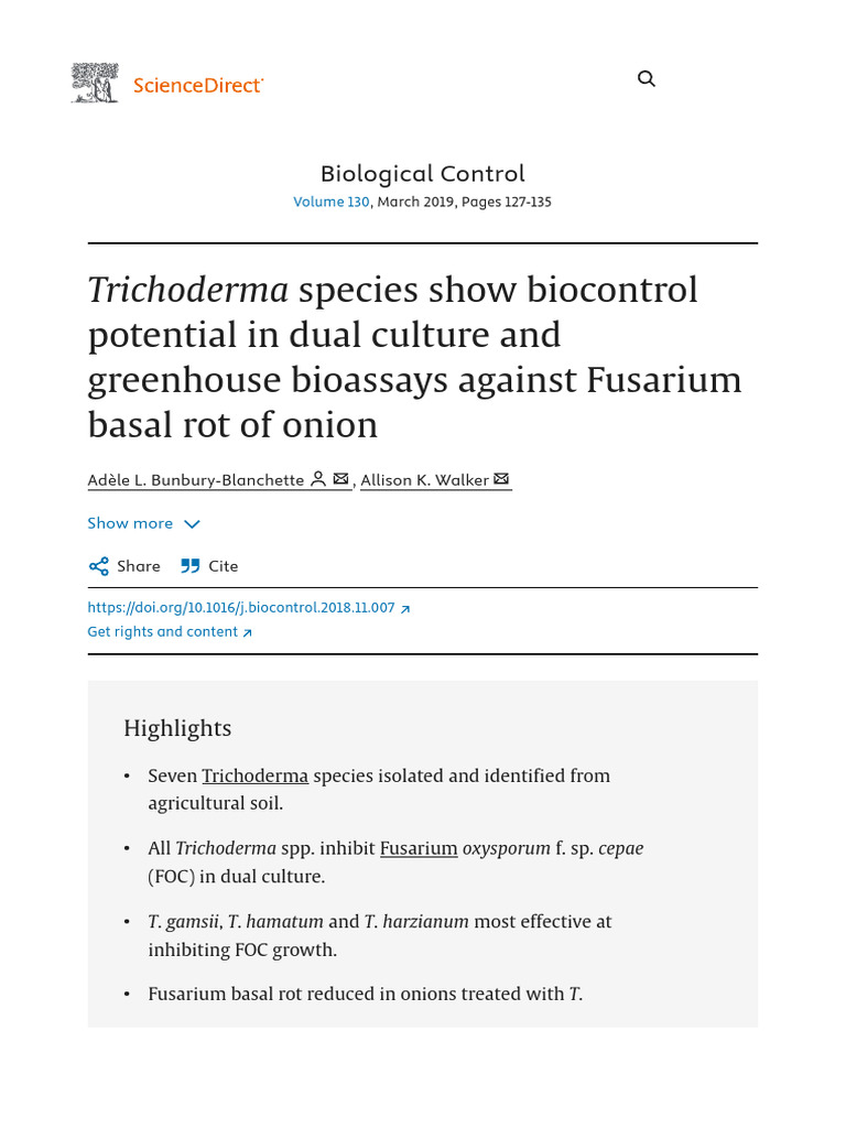 Trichoderma Species Show Biocontrol Potential in Dual Culture and ...