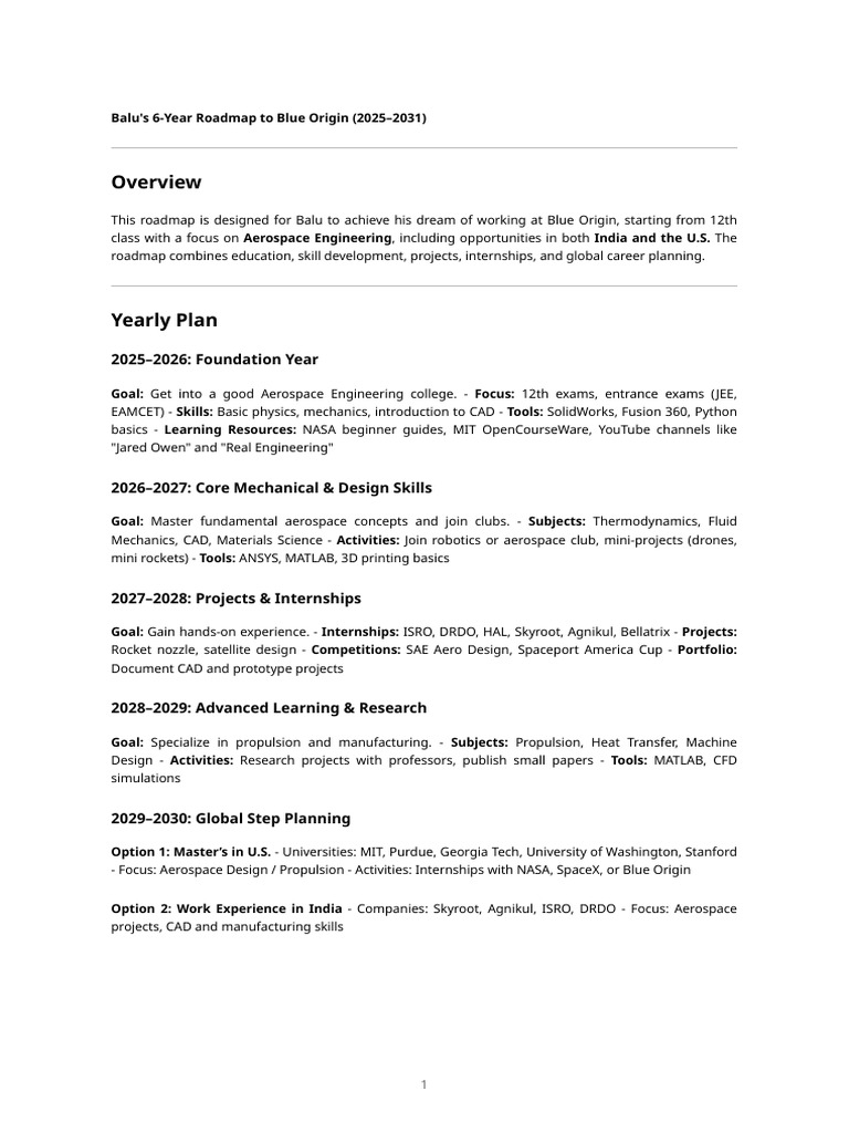 Balu's Path to Blue Origin Internships | PDF