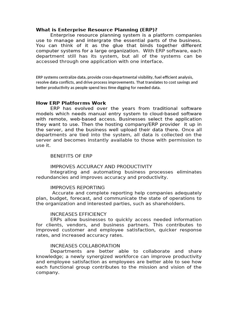 Understanding Enterprise Resource Planning | PDF | Enterprise Resource ...
