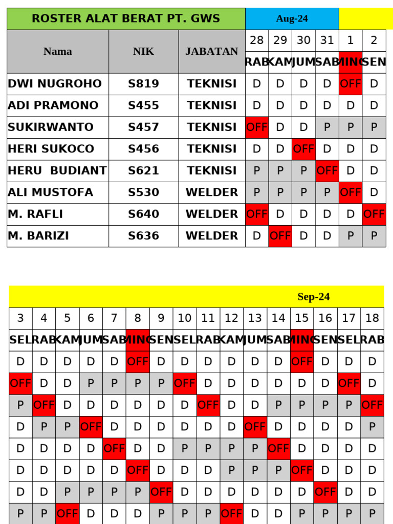 Roster Sept 2024UPDATE | PDF