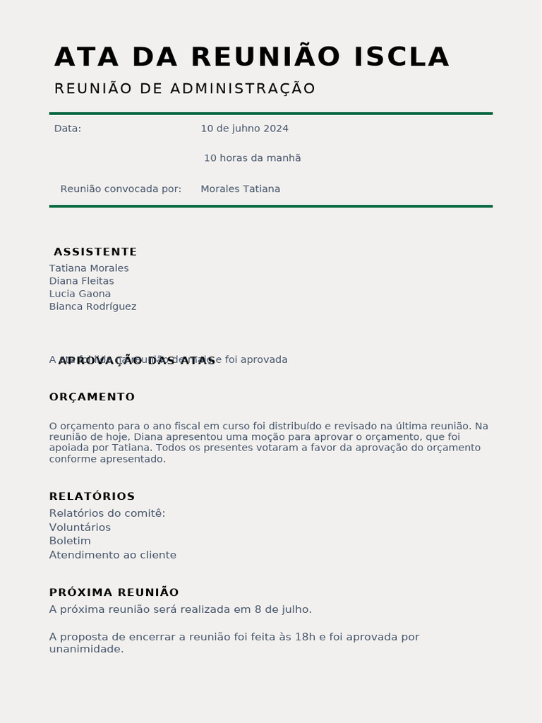 Aprovação da Ata e Orçamento ISCLA | PDF