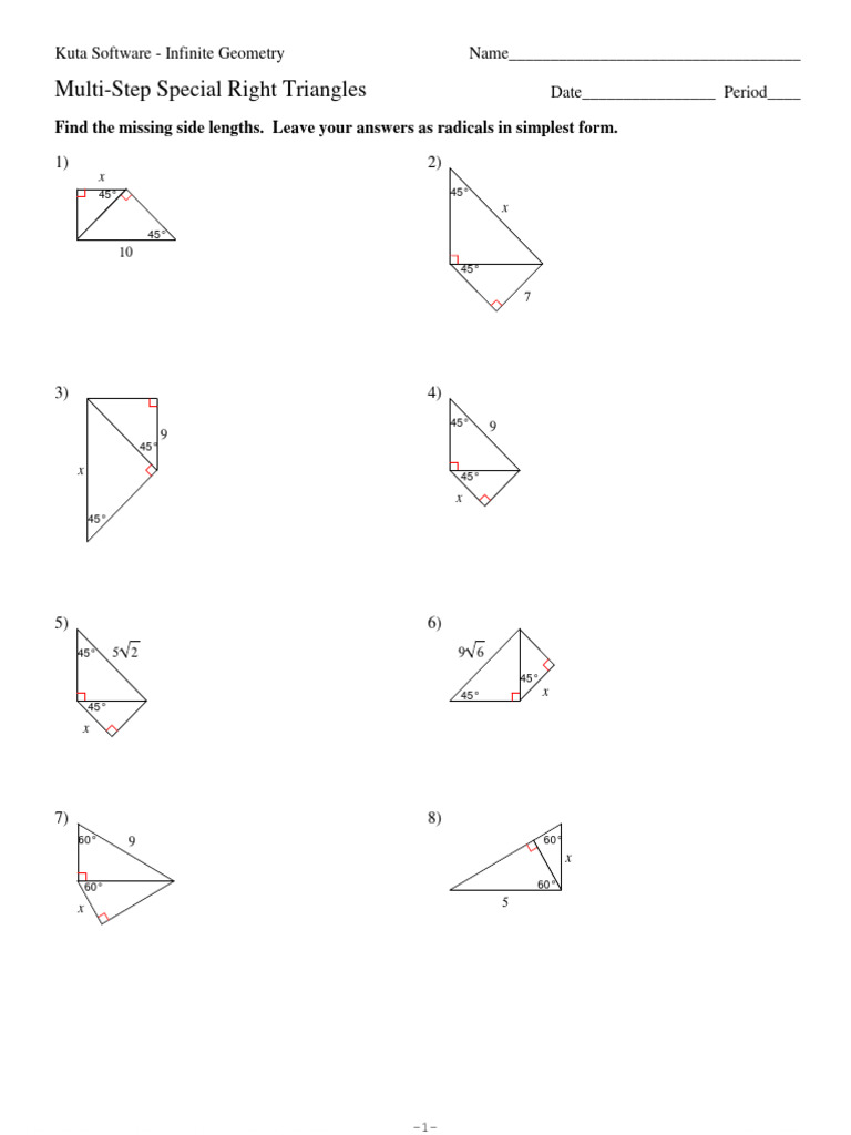 Multi-Step Special Right Triangles Worksheet | PDF | Mathematics ...