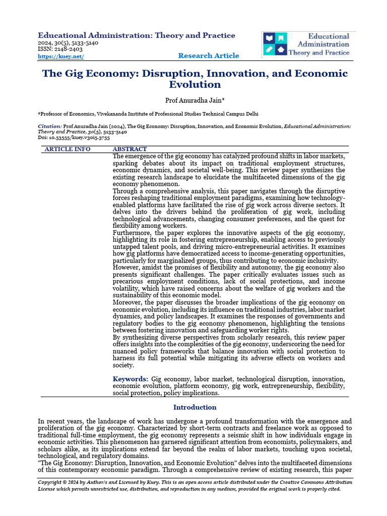Gig Economy: Disruption and Innovation | PDF | Employment | Labour ...