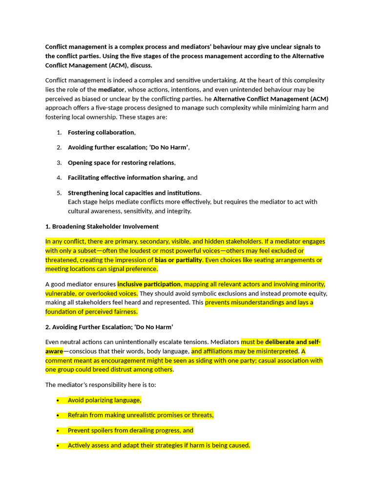 Five Stages of Effective Conflict Management | PDF | Mediation ...