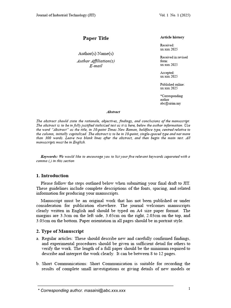 JIT Manuscript Submission Guidelines | PDF | Bracket | Abstract (Summary)