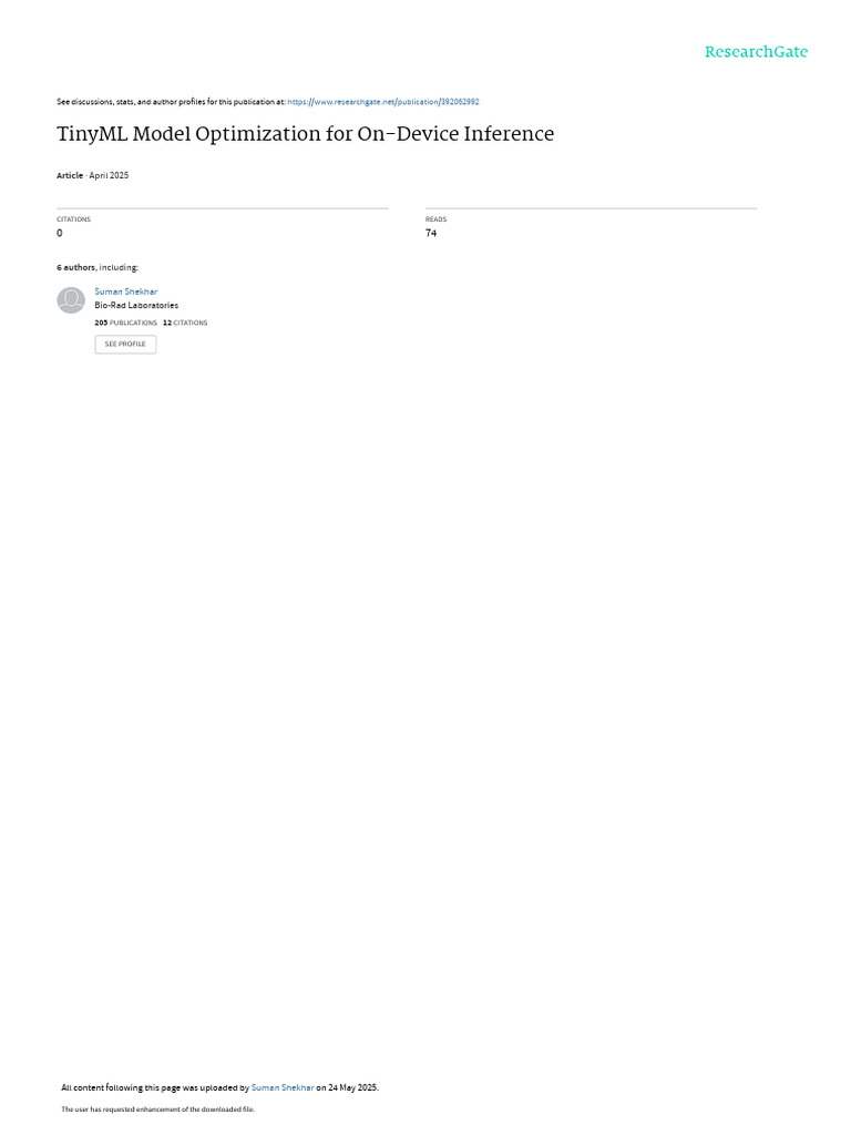 Tinyml Model Optimization For On-Device Inference: April 2025 | PDF ...