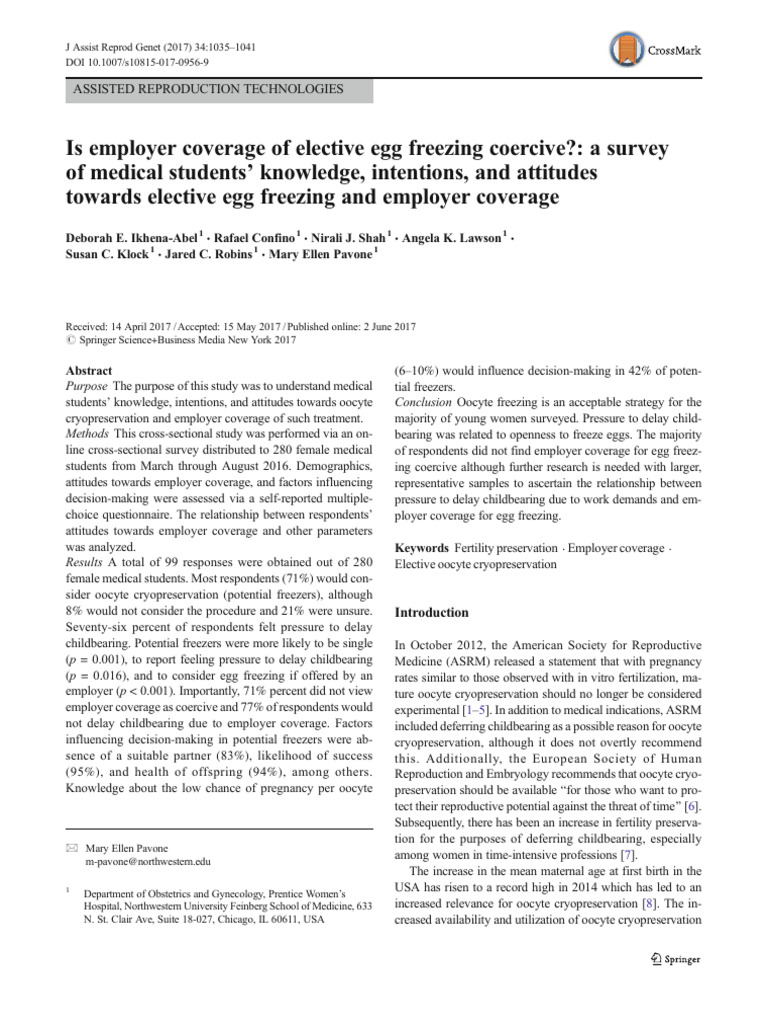 Is Employer Coverage of Elective Egg Freezing Coercive?: A Survey of ...