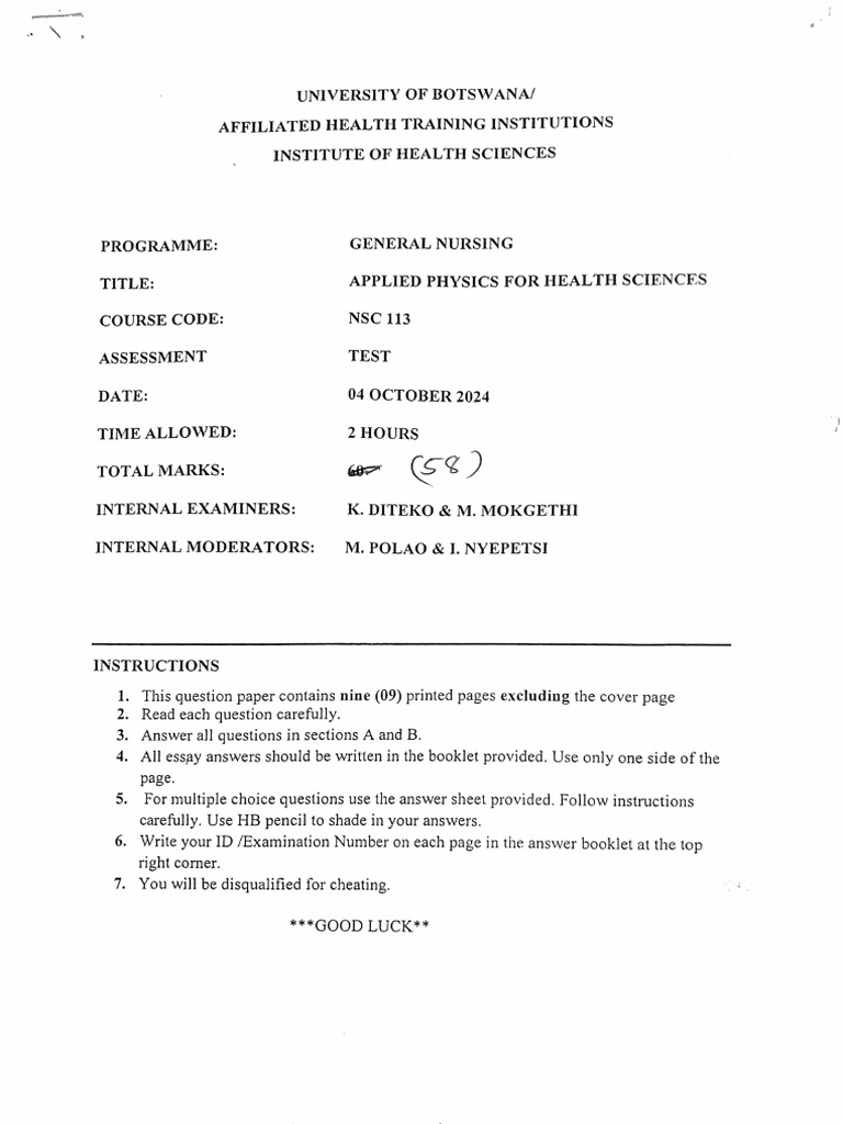 NSC 113 Test 2024 | PDF