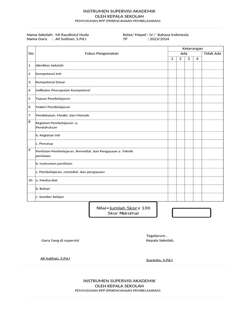 Form 2 Supervisi RPP | PDF