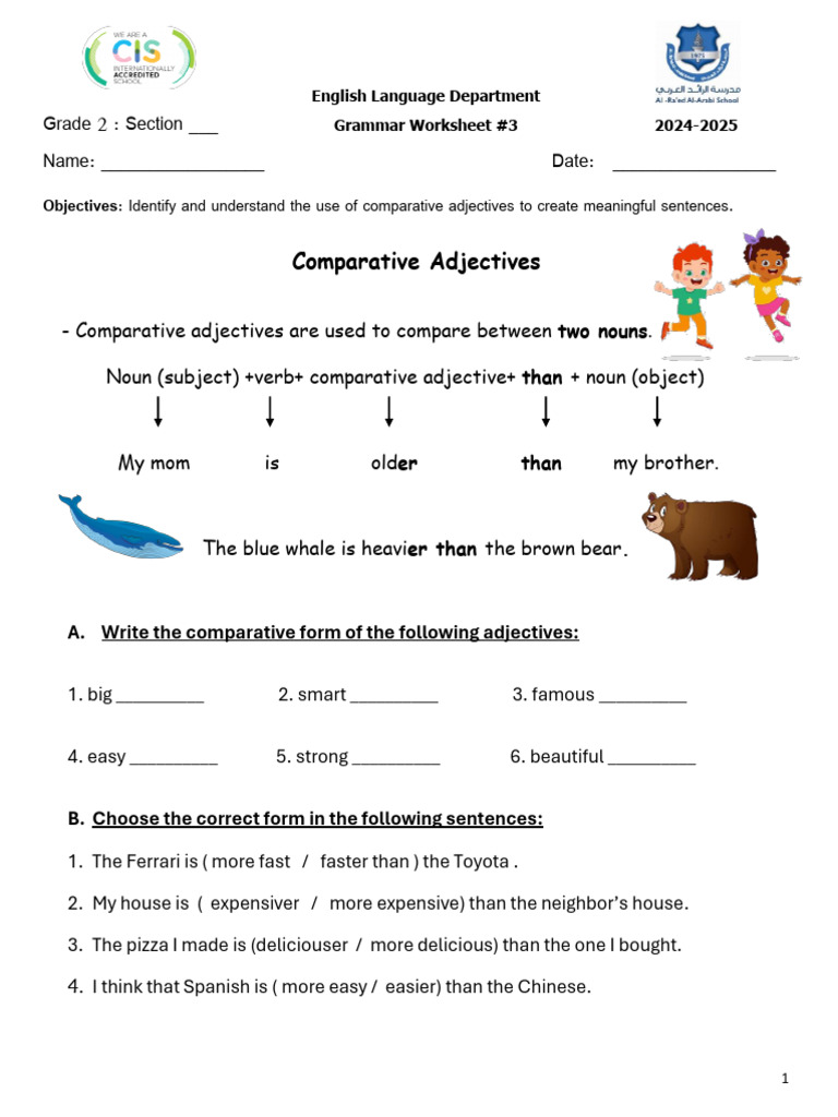 Grade 2 Comparative & Superlative Adjectives Worksheet | PDF ...
