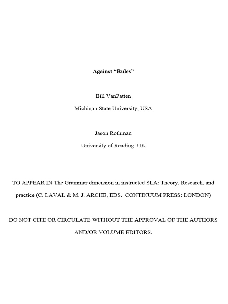 08 Against Rules VanPattenandRothmanApril20-1 | PDF | Second Language ...