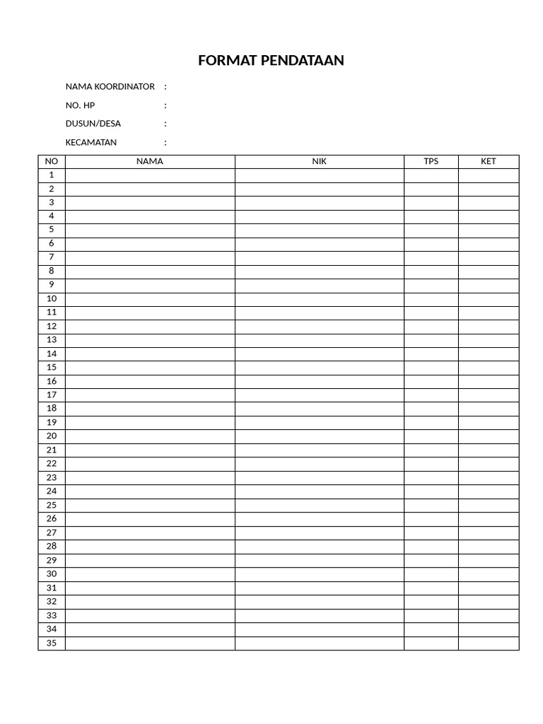 Format Pendataan | PDF