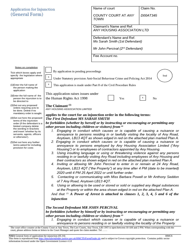 N16A Example Application For Injunction ASBCPA 2014 2 | PDF | Ex Parte ...