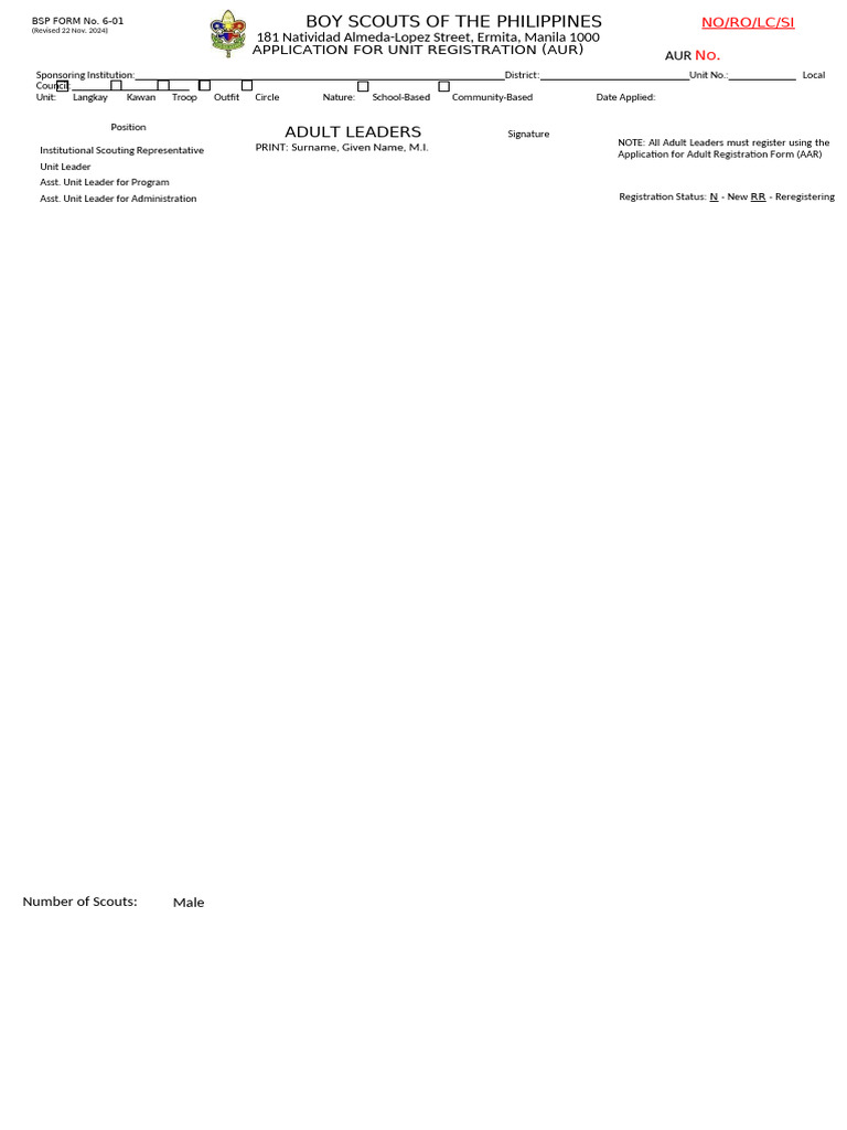 BSP Unit Registration Application Form | PDF | Youth Movements | Chess