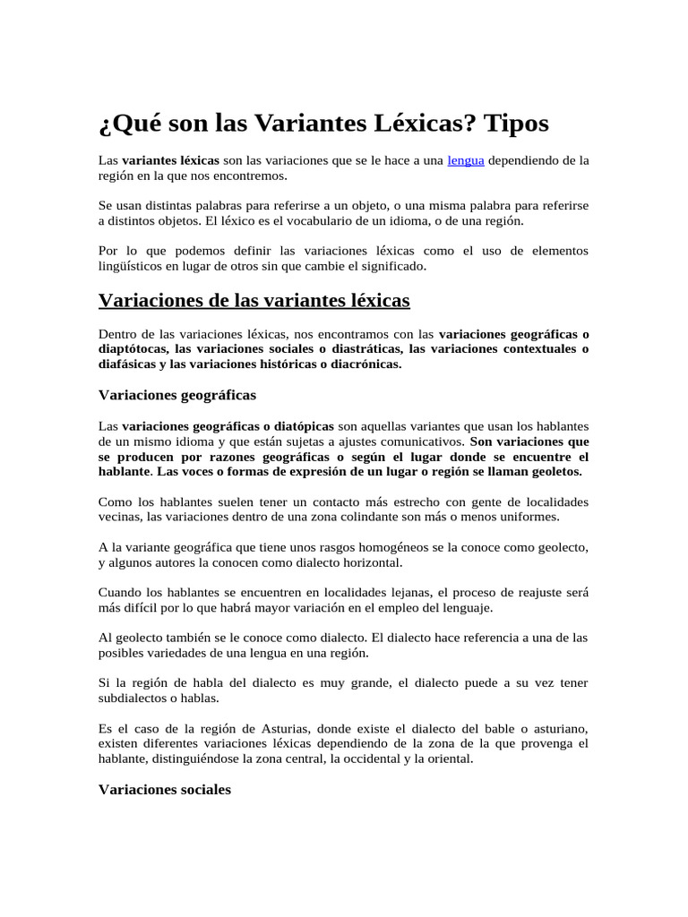 Variantes Léxicas: Definición y Tipos | PDF | Dialecto | Lengua española