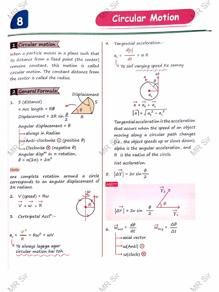 Circular Motion Short Notes | PDF