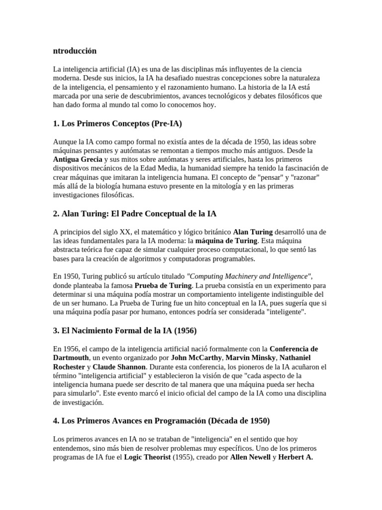 Historia y Futuro de la Inteligencia Artificial | PDF | Inteligencia ...