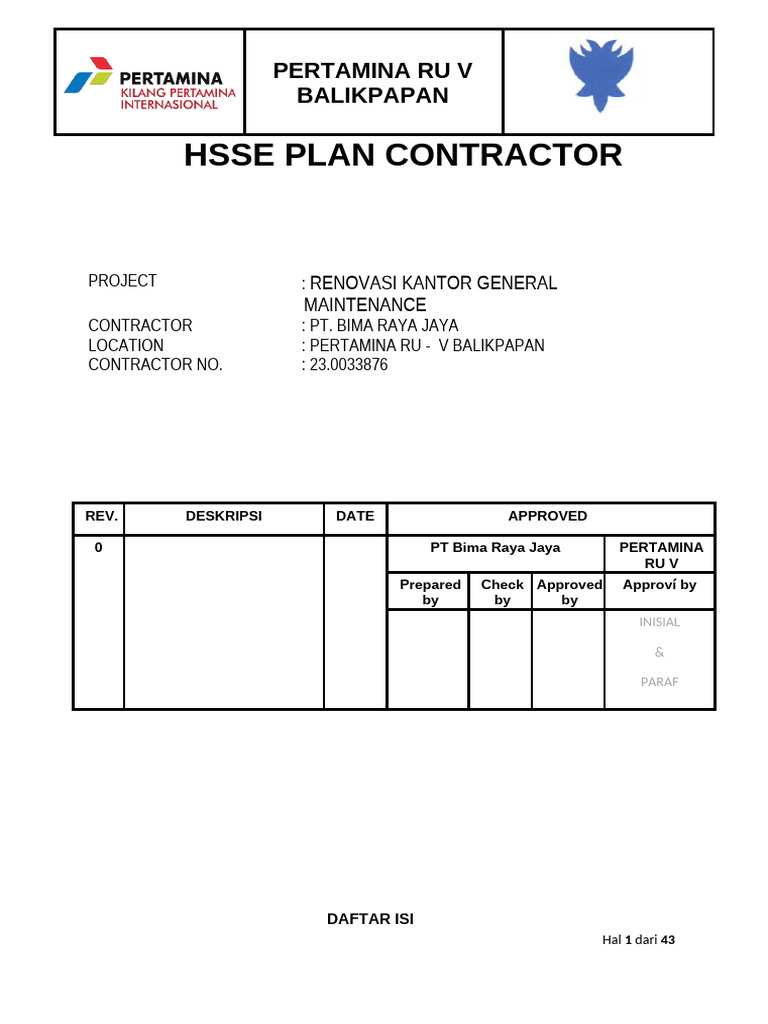 HSSE Plan untuk Renovasi Kantor Pertamina | PDF