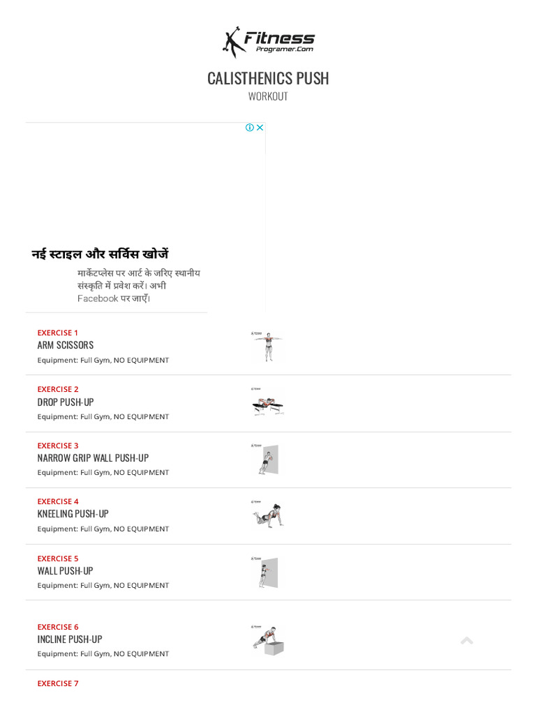 Calisthenics Push Workout Guide | PDF | Kettlebell | Human Body