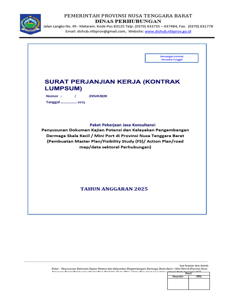 RancanganKontrakPenyusunan+Dokumen+Kajian+Mini+Port+2025 | PDF