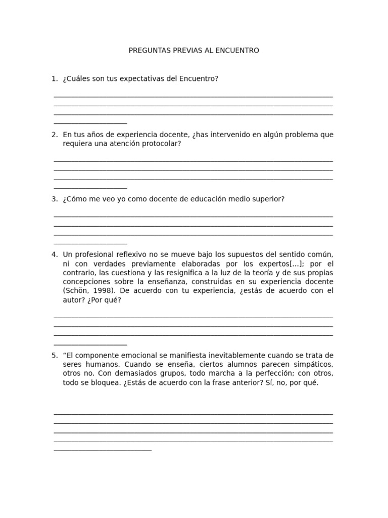 Preguntas Previas Al Encuentro | PDF | Aprendizaje