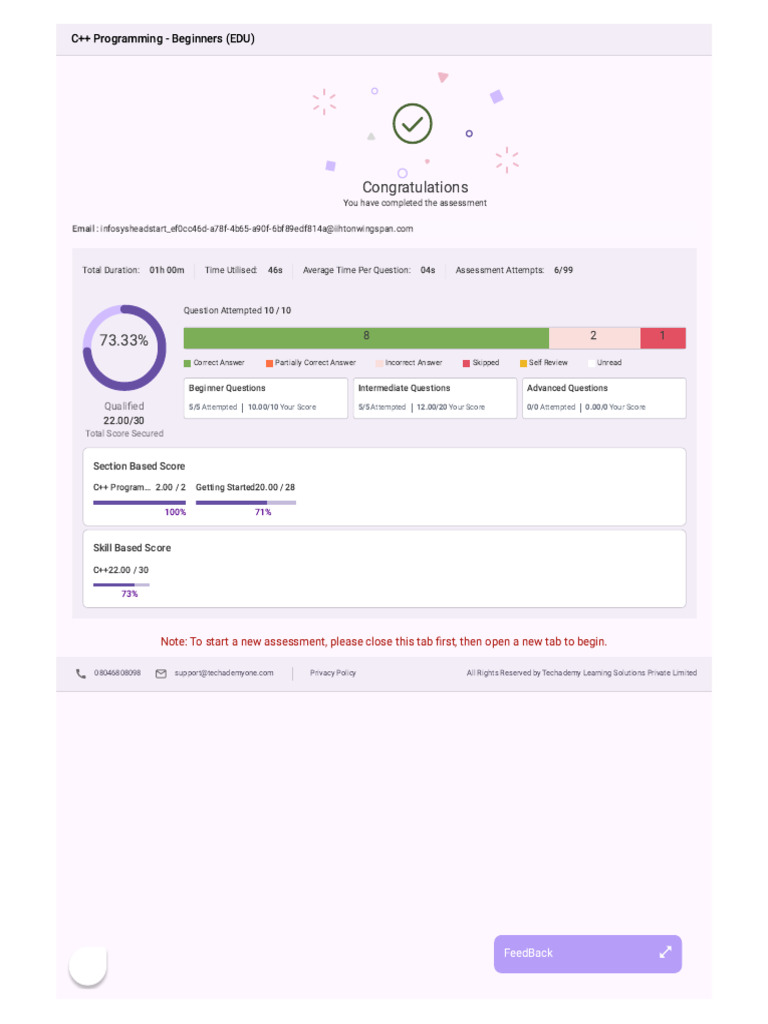 C++ Programming Assessment Results | PDF