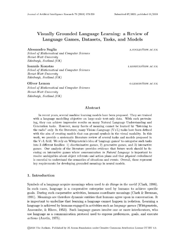 Visually Grounded Language Learning - A Review of Language Games ...