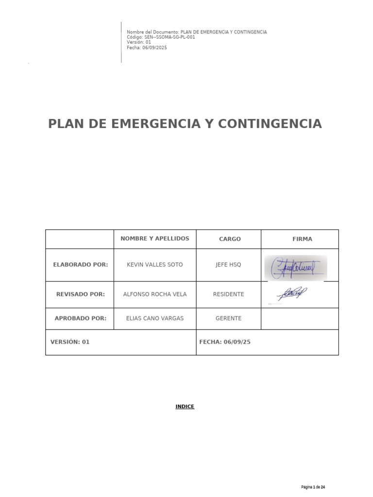 Plan de Emergencia y Contingencia 2025 | PDF | Primeros auxilios | Residuos