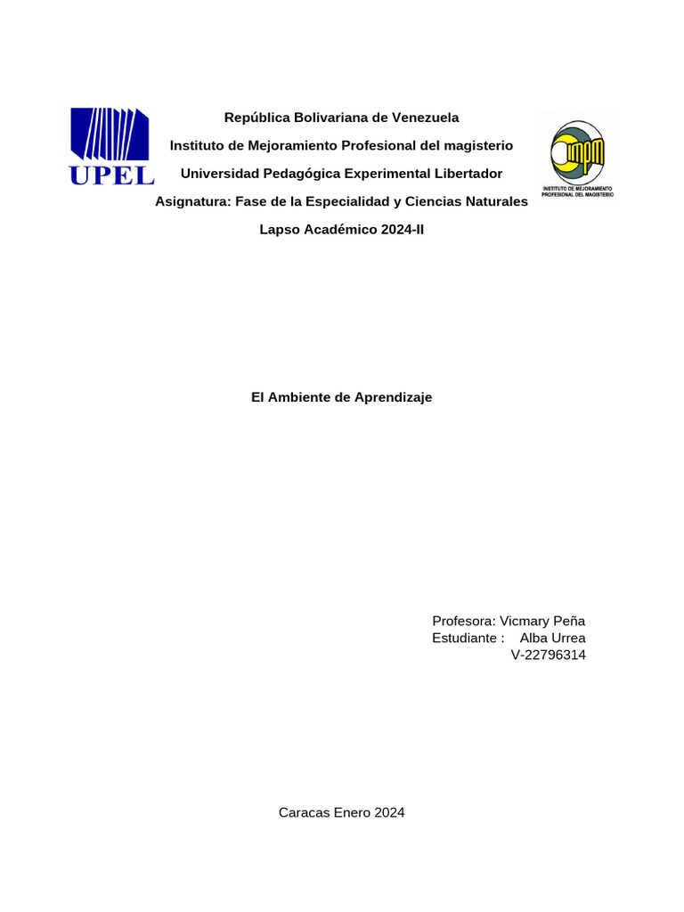El Ambiente de Aprendizaje | PDF | Aprendizaje | Educación de la ...
