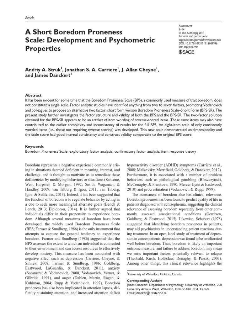 Short Boredom Proneness Scale Development | PDF | Validity (Statistics ...